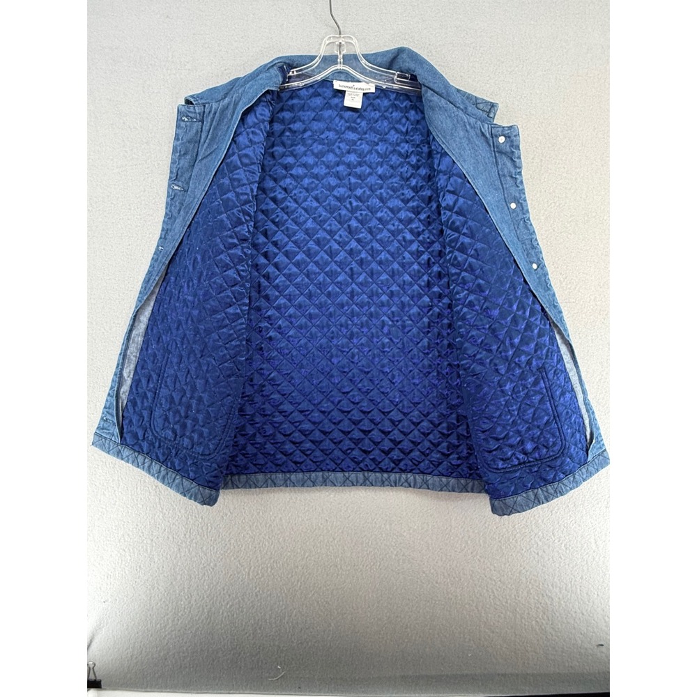 Serengeti Catalog Blue Quilted Denim Vest XL Brass Star Buttons Lined Sleeveless